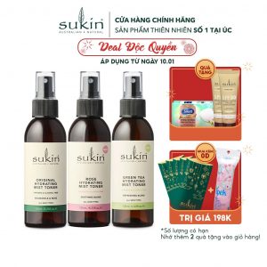 Combo Cấp Nước Mỗi Ngày Sukin Nước Cân Bằng Dạng Phun Sương Mist Toner Original 125ml + Green Tea 125ml + Rose 125ml - Giá Chỉ ₫399.000