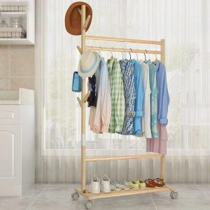 Giá đa năng treo quần áo, để giày bằng gỗ loại có bánh xe cao cấp mẫu mới nhất - Giá Chỉ ₫200.000