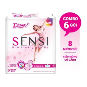 Bộ 6 gói Băng vệ sinh Diana Sensi siêu mỏng cánh gói 8 miếng - Giá Chỉ ₫112.000