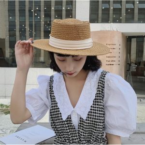 Mũ rơm vành rộng có dây màu trắng thời trang nữ tính mùa hè - Giá Chỉ ₫149.000