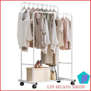 Giàn giá kệ treo quần áo đa năng giá đôi 3 in 1 có bánh xe 80cm - Giá Chỉ ₫260.000