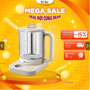 Ấm đun trà 1.5L Bear YSH-E15G1 (SB-PT15K), 1000W, Bình thủy tinh có lõi lọc inox 304, BH 18 Tháng