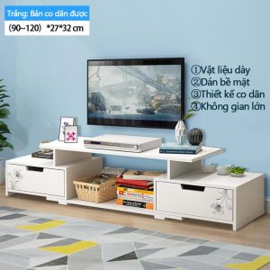 Tủ TV kệ tivi màu trắng có thể co giãn độ dài khoảng từ 90-120cm ST22 - Giá Chỉ ₫750.000