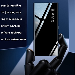 Sạc dự phòng 30000 mAh 🌈FREESHIP🌈 Tích Hợp Sạc Nhanh Fast Charge Mặt Kính Đen hiển phần trăm thị pin. 2 USB Có Đèn