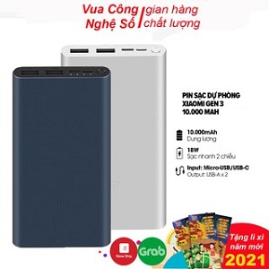 Sạc dự phòng Xiaomi gen 3 20000mAh/10000mAh, Redmi cổng USB, type C Fast Charge Power Bank
