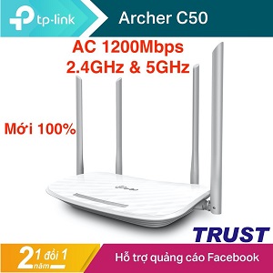 TP-Link AC 1200Mbps Bộ phát wifi không dây (Thiết bị mạng) - Archer C50 - Hàng Chính Hãng