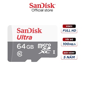 [Mã ELWDSD giảm 8% tối đa 200K] Thẻ nhớ micro SDXC Sandisk 64GB Ultra upto 100MB/s 533X UHS-I