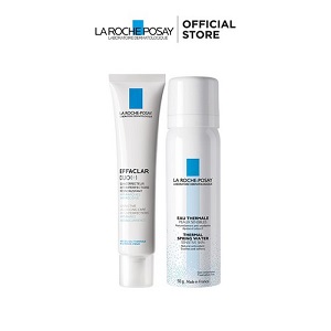 Bộ đôi kem dưỡng giảm mụn, ngừa thâm La Roche Posay Effaclar Duo+ 40ml và Xịt khoáng làm dịu da 50ml.