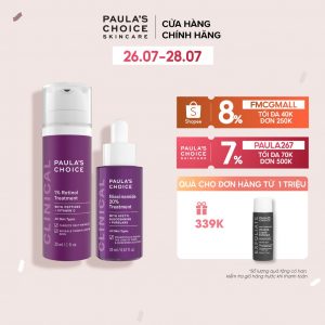 Bộ tinh chất mịn da và ngăn ngừa lão hóa Paula's Choice Niacinamide 20% 20ml và 1% Retinol Treatment 20ml Mã 8030.8010