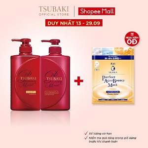 Bộ đôi gội xả Dưỡng tóc bóng mượt Premium Moist Tsubaki (490ml/chai)