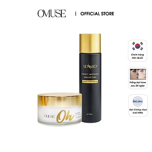 Bộ Kem dưỡng OMUSE Oh So Glowy Brightening Cream 50ml và Nước hoa hồng SENNIO dưỡng trắng và phục hồi da toàn diện