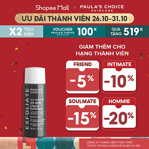 Bạn mới nhập COSHBM -50% đơn 0Đ] Dung dịch loại bỏ tế bào chết Paula's Choice 2% BHA 30ml Mã 2016