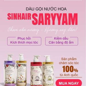 Dầu gội xả nước hoa Sinhair Saryyam hương nước hoa, giúp mọc tóc ,mềm mượt, phục hồi tóc hư tổn 500ml