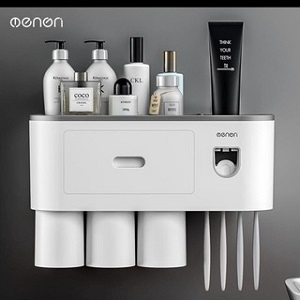 Bộ Nhả Kem Đánh Răng Tự Động, Kệ Để Đồ Phòng Tắm, Hộp Đựng Bàn Chải Cao Cấp Oenon (Tặng Miếng Dán )