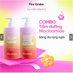 Combo sữa dưỡng thể, sữa tắm dưỡng trắng Niacinamide Five Grains 500ml