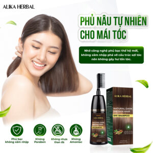 Dầu Gội Phủ Bạc Màu Nâu Alika Natural Dark Brown Hair Dye Shampoo